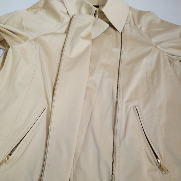 Lafayette 148 Jacket‎ Womens Beige Size 8 Full Zip Lightweight Moto Preppy 0455 - Picture 8 of 13